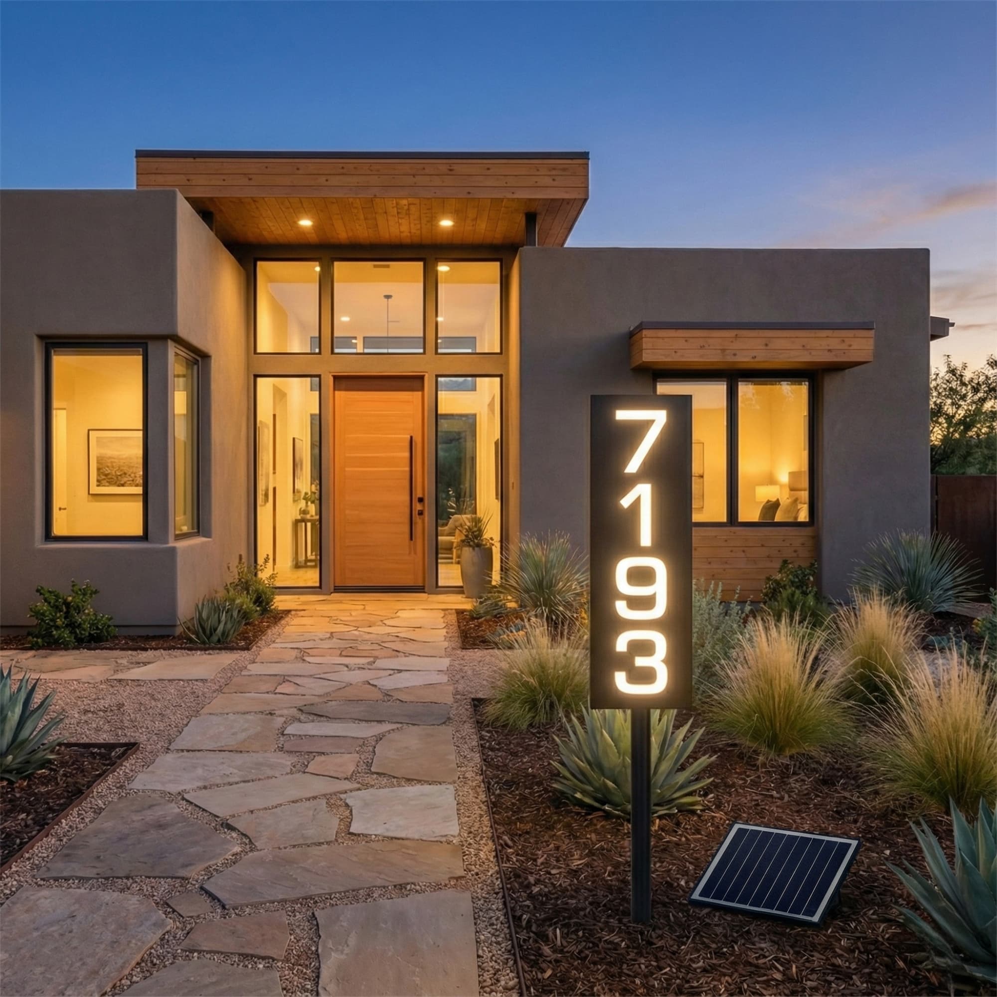 Solar Powered Staked House Number Sign – Illuminated Outdoor Address Sign