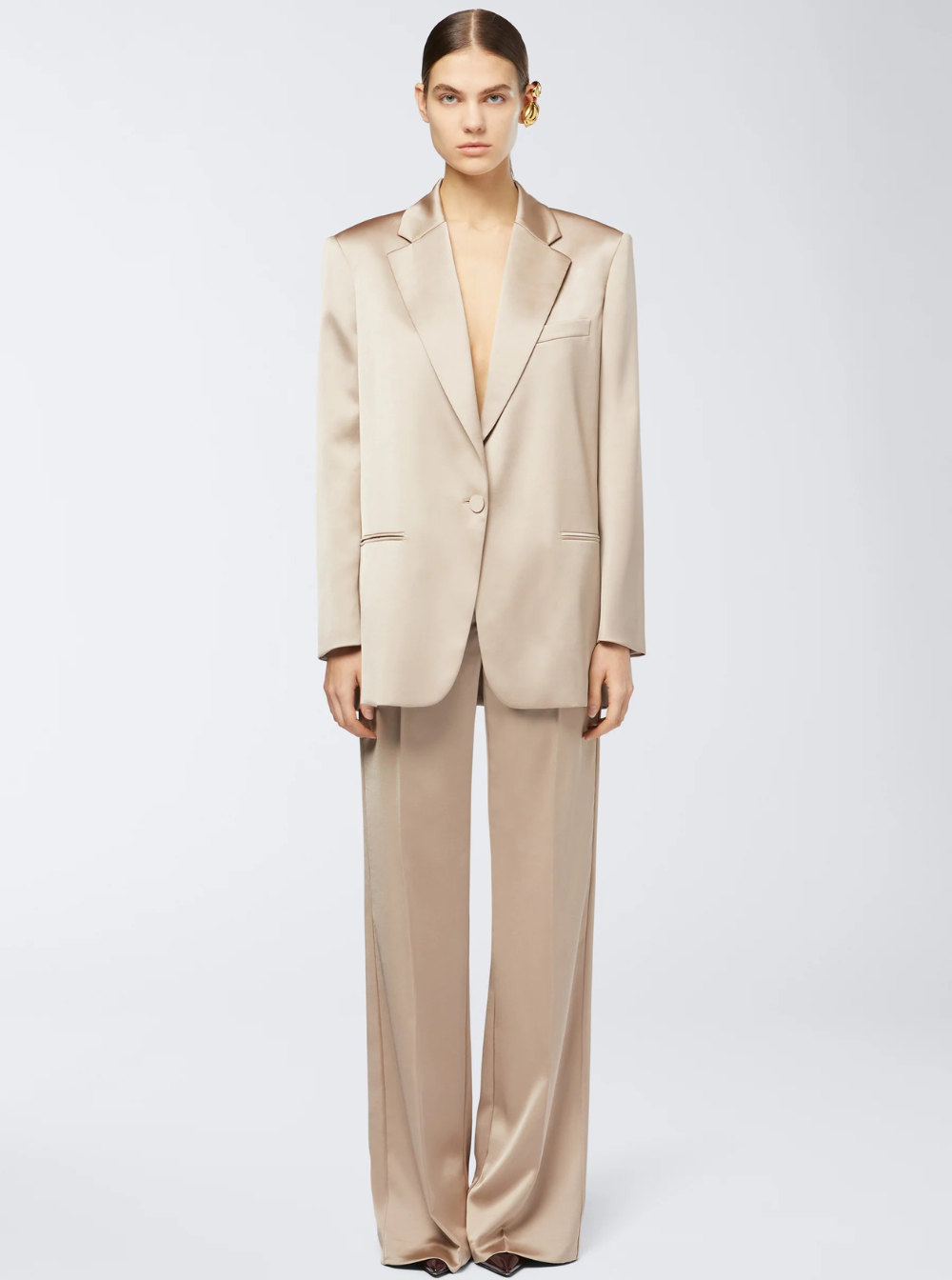 The Andamane Women 'Guia' Beige Single-Breasted Jacket With Notched Revers And Shoulder Pads In Wool Blend Stretch Woman