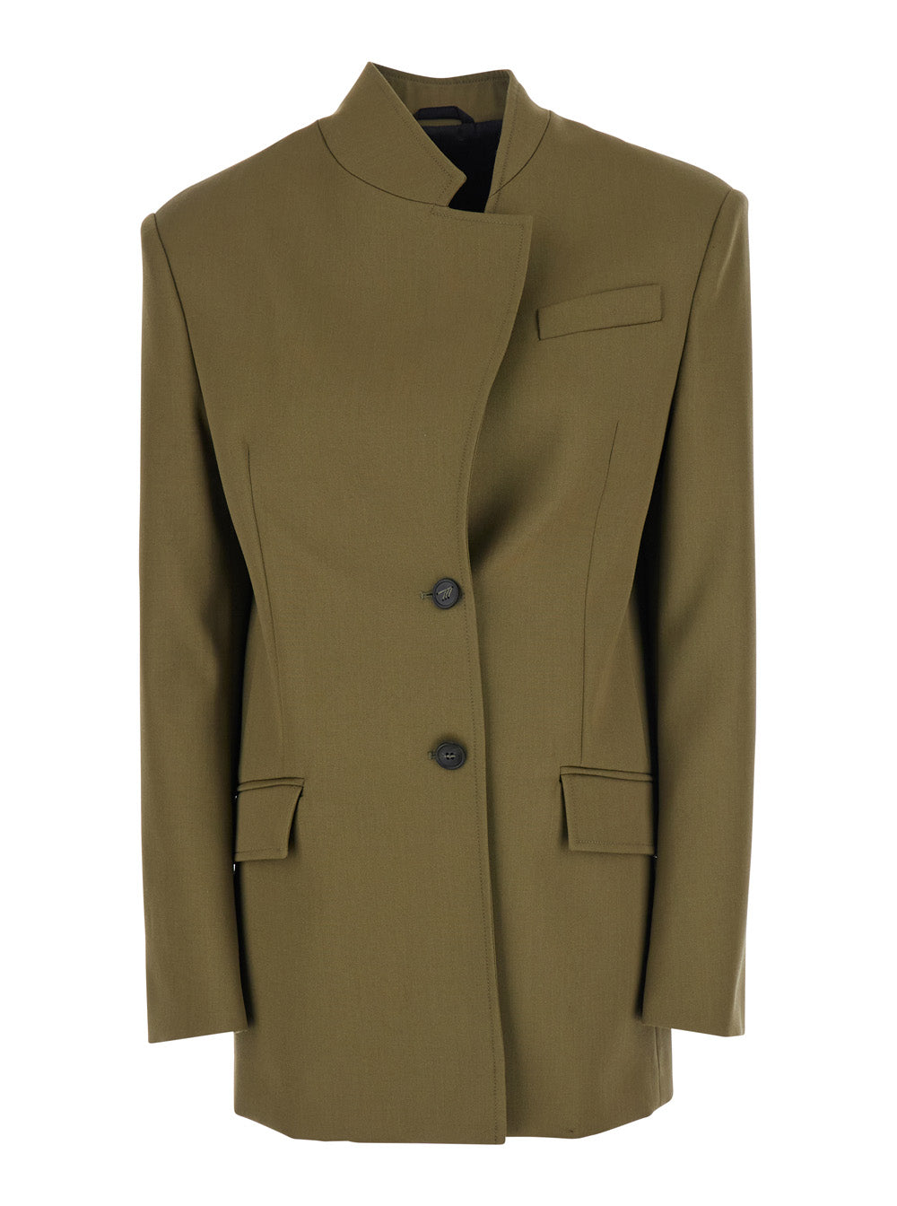 The Attico Women Green Jacket With Asymmetric Closure On The Front In Wool Woman