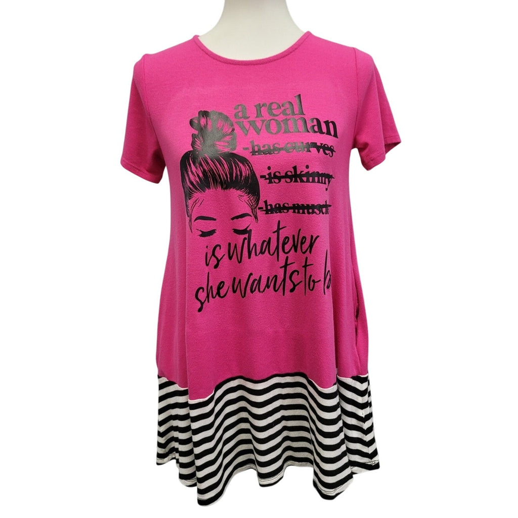 Hand Printed Upcycled Womens Small Real Woman Is Whatever She Wants to Be Shirt