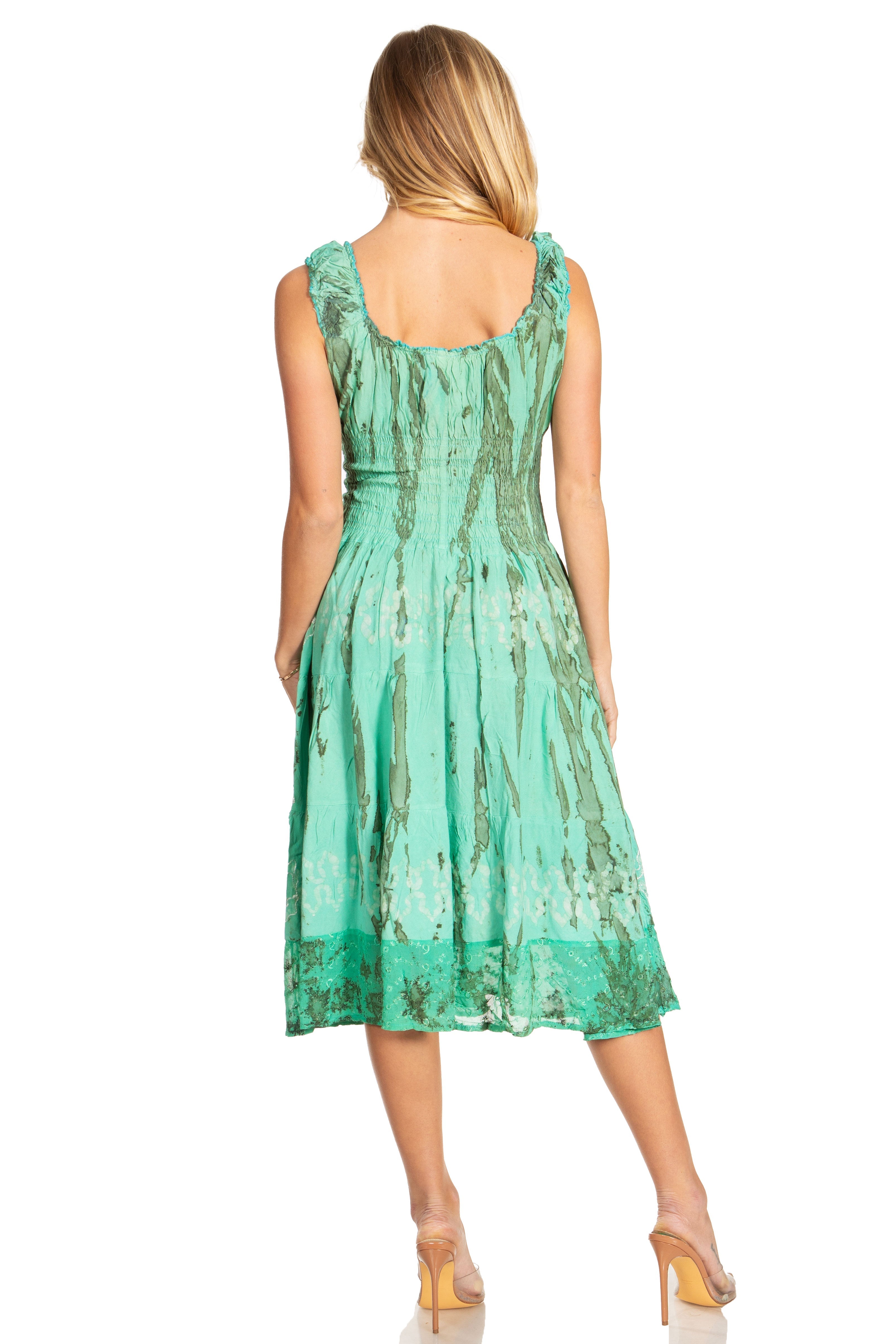 Sakkas Alba Women's Off The Shoulder Smock Ruffle Midi Dress Tie Dye & Embroidery