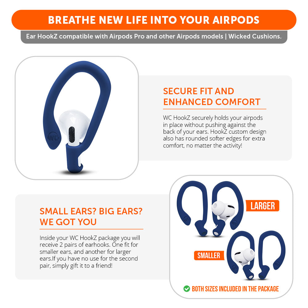 WC HookZ - Over Ear Hooks for Airpods Pro 1, 2 & Airpods 1, 2, 3