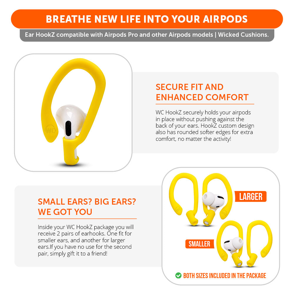 WC HookZ - Over Ear Hooks for Airpods Pro 1, 2 & Airpods 1, 2, 3