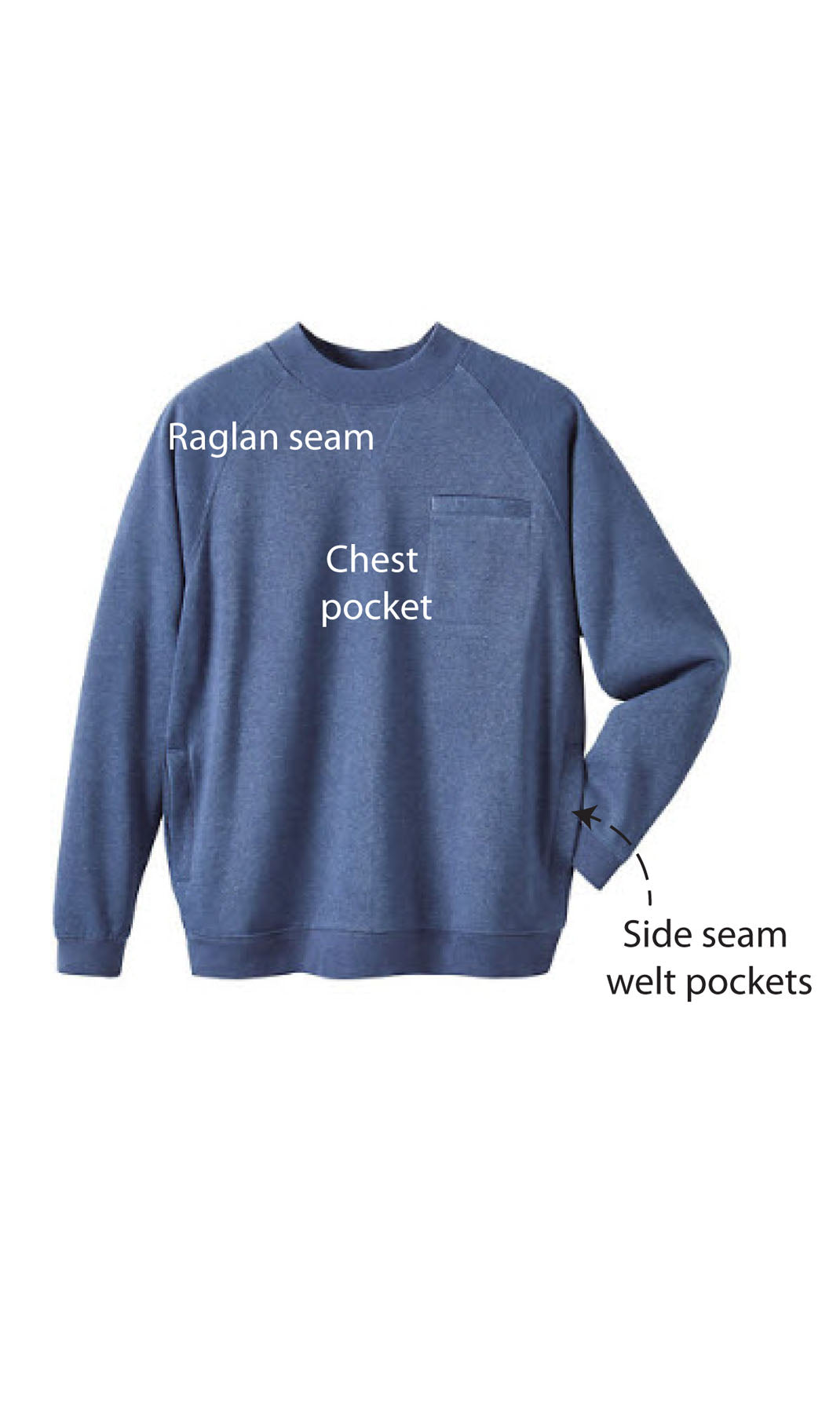 Men's 3-Pocket Fleece Sweatshirt with Raglan Seams
