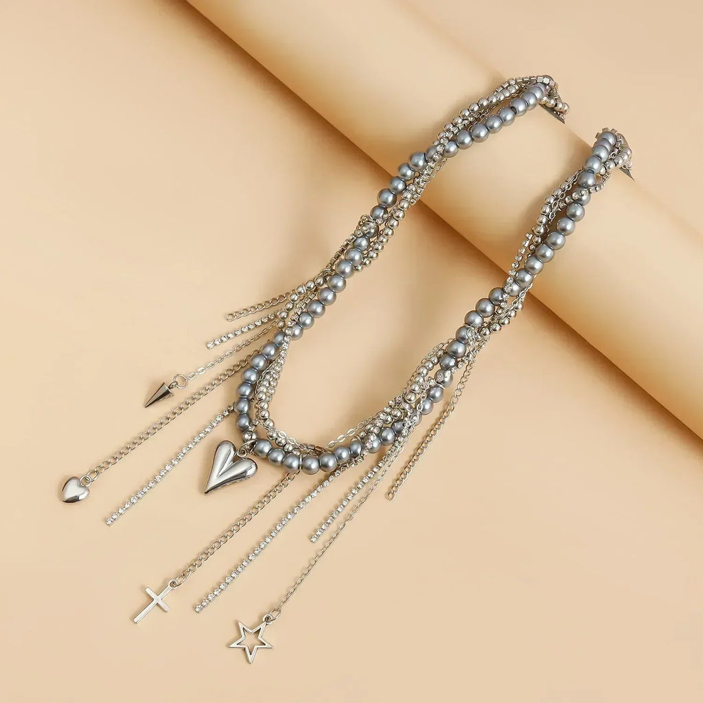 Fashion Heart Beaded Necklace for Women Boho Elegant Irregular Crystal Chain Y2K Choker Exquisite Party Gift Jewelry Accessories