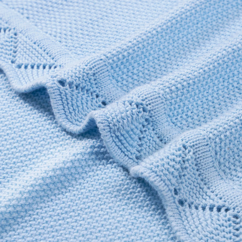 Heirloom Lace Knit Baby Blanket in Baby Blue