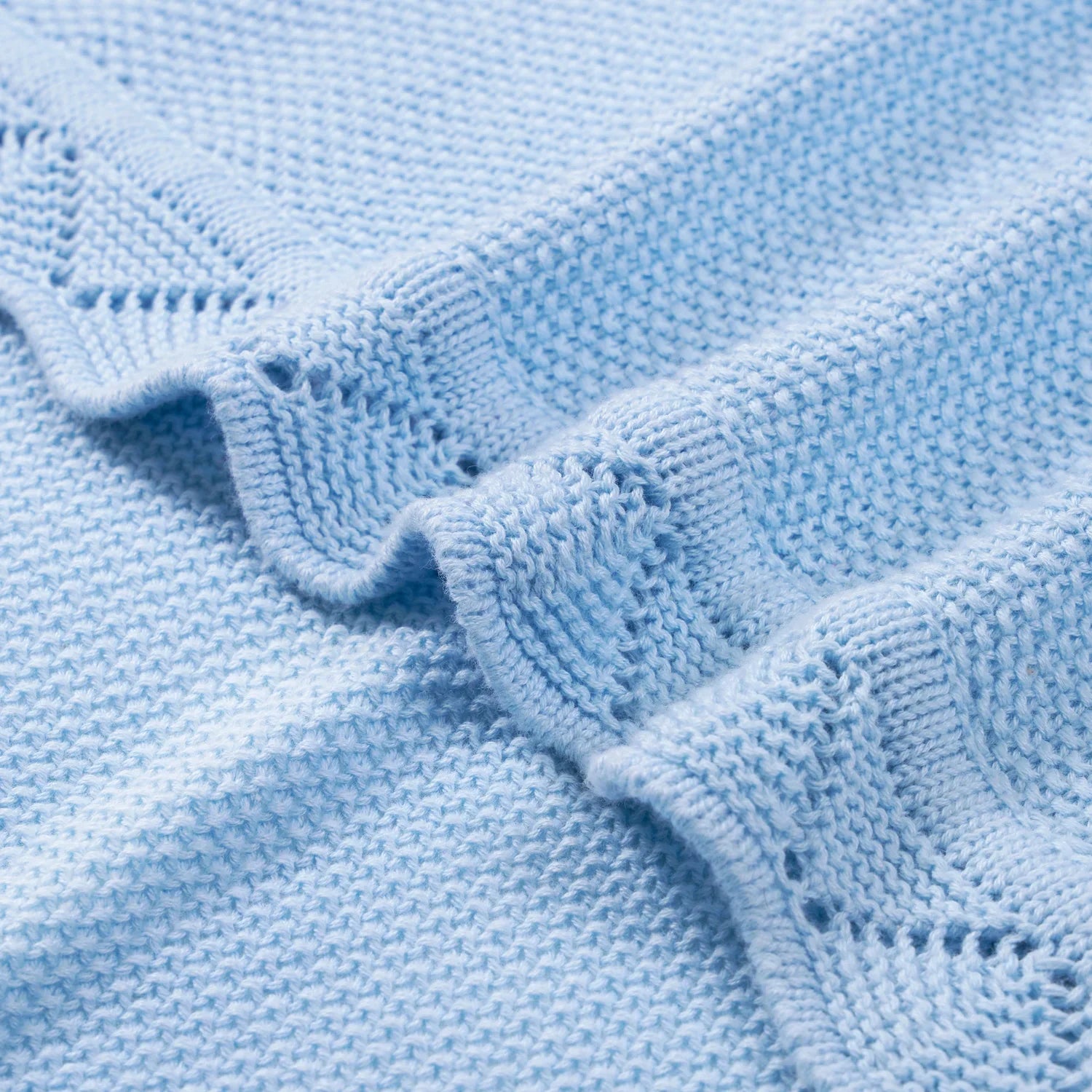 Heirloom Lace Knit Baby Blanket in Baby Blue