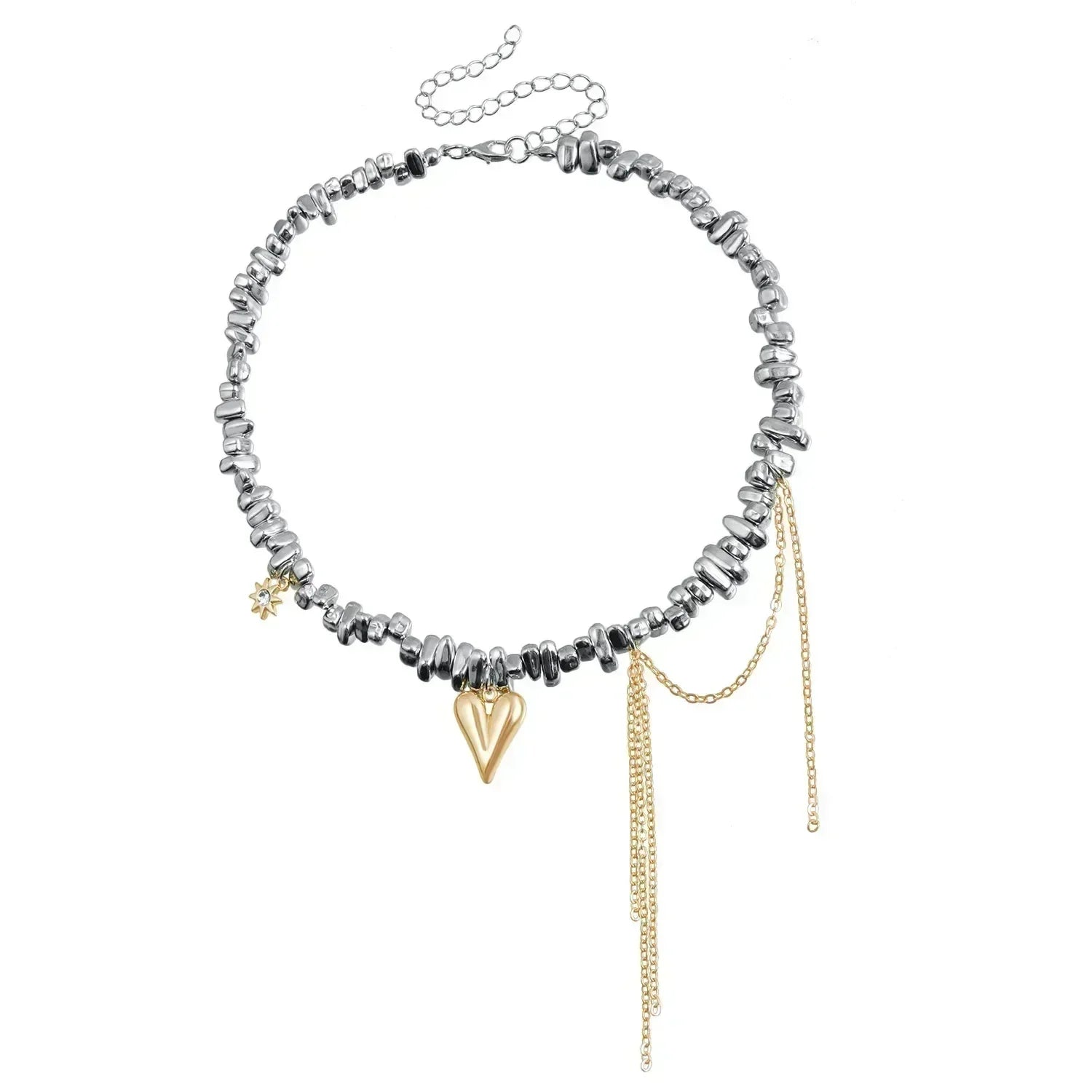 Fashion Heart Beaded Necklace for Women Boho Elegant Irregular Crystal Chain Y2K Choker Exquisite Party Gift Jewelry Accessories