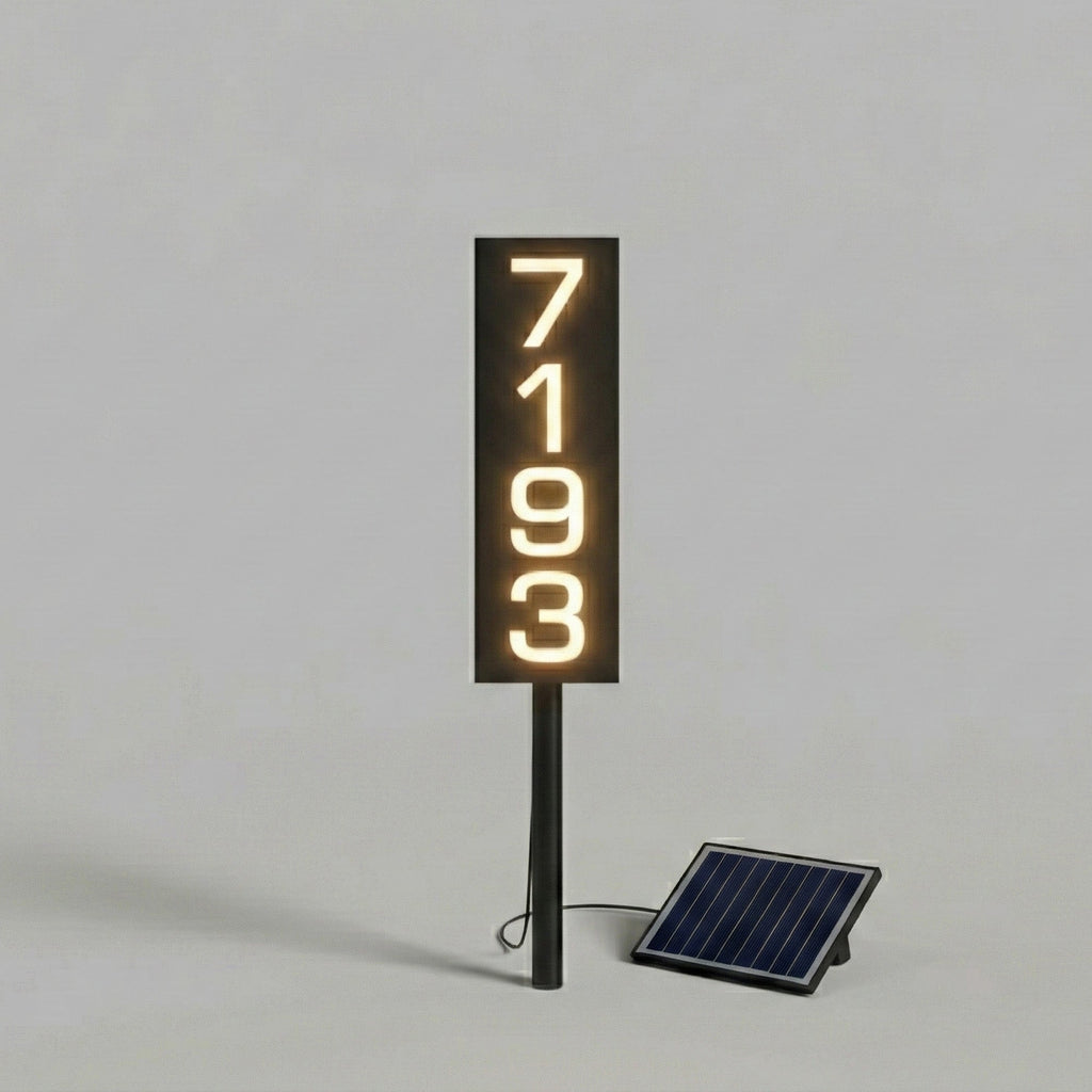 Solar Powered Staked House Number Sign – Illuminated Outdoor Address Sign