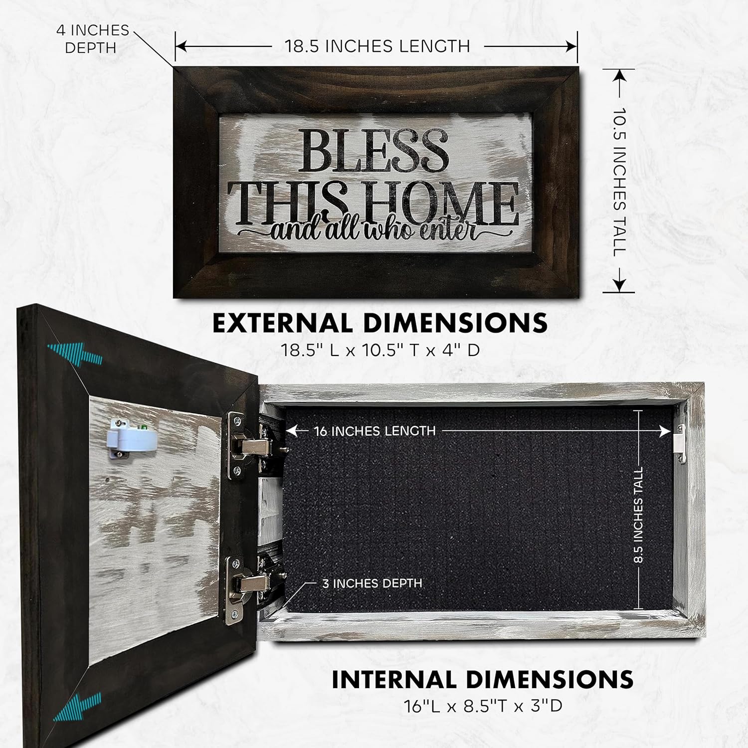 Bless This Home and All Who Enter Hidden Gun Storage Wall Decor - Hand-Painted Gun Concealment Decor - Gun Shelf Hidden Storage with Magnetic Lock for Quick Access - Made In USA