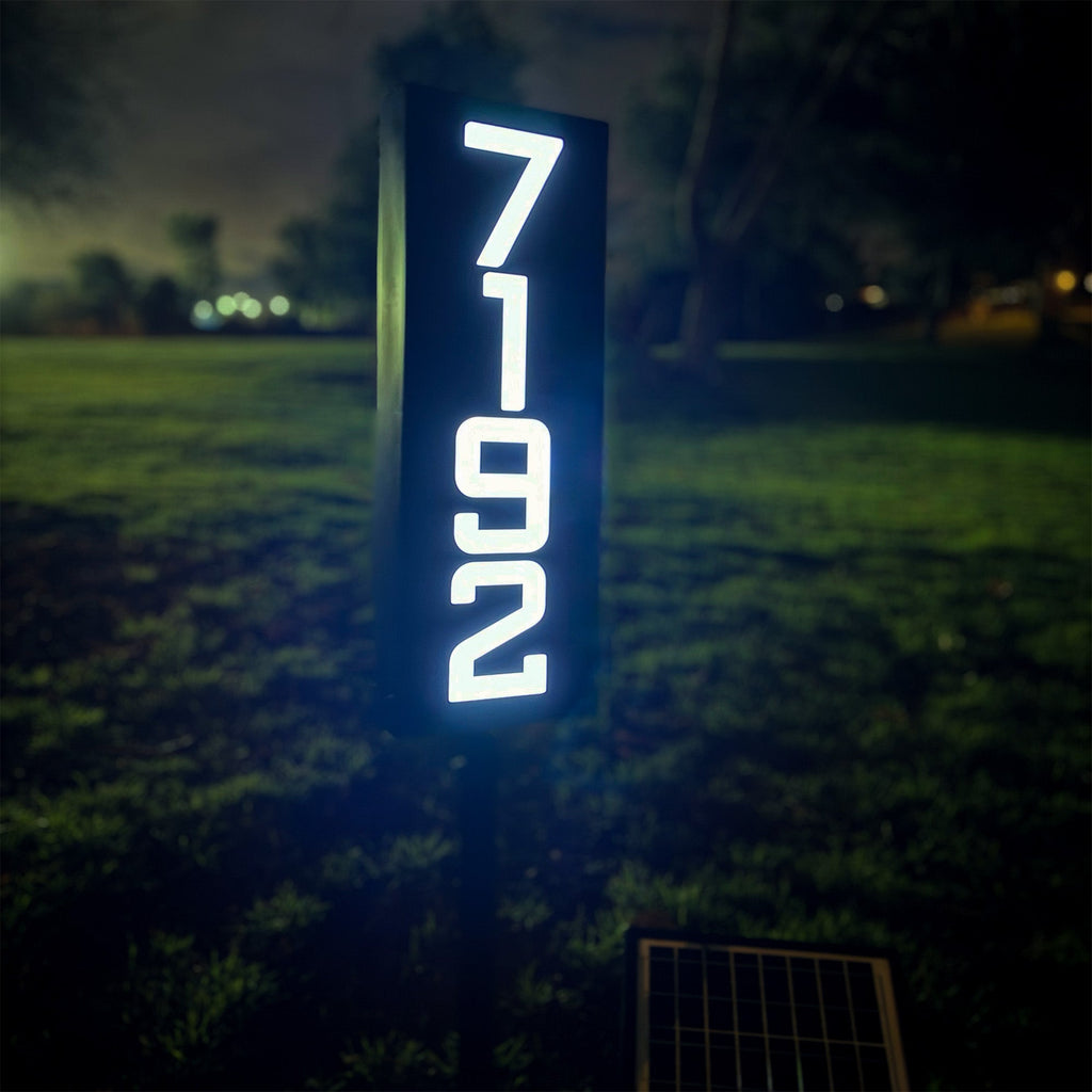 Solar Powered Staked House Number Sign – Illuminated Outdoor Address Sign