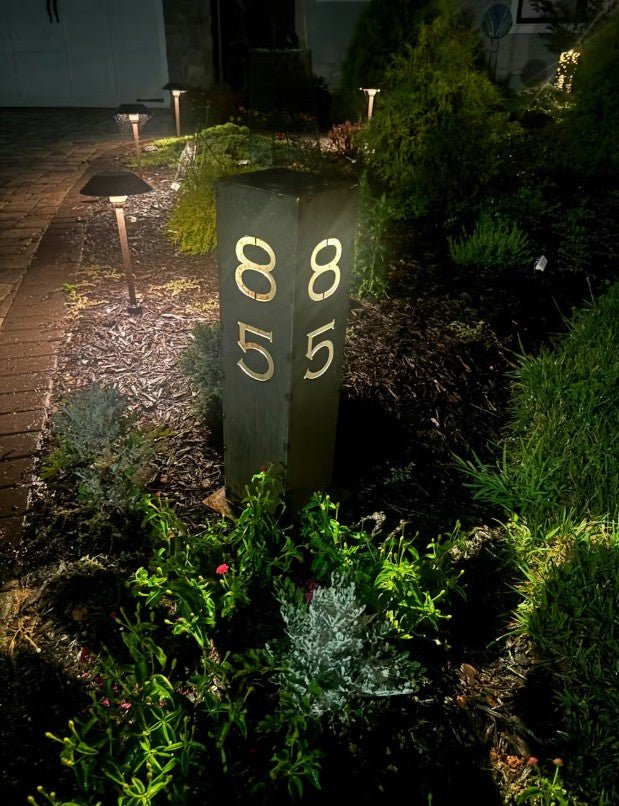 Home Address Solar Pillar Light - Steel