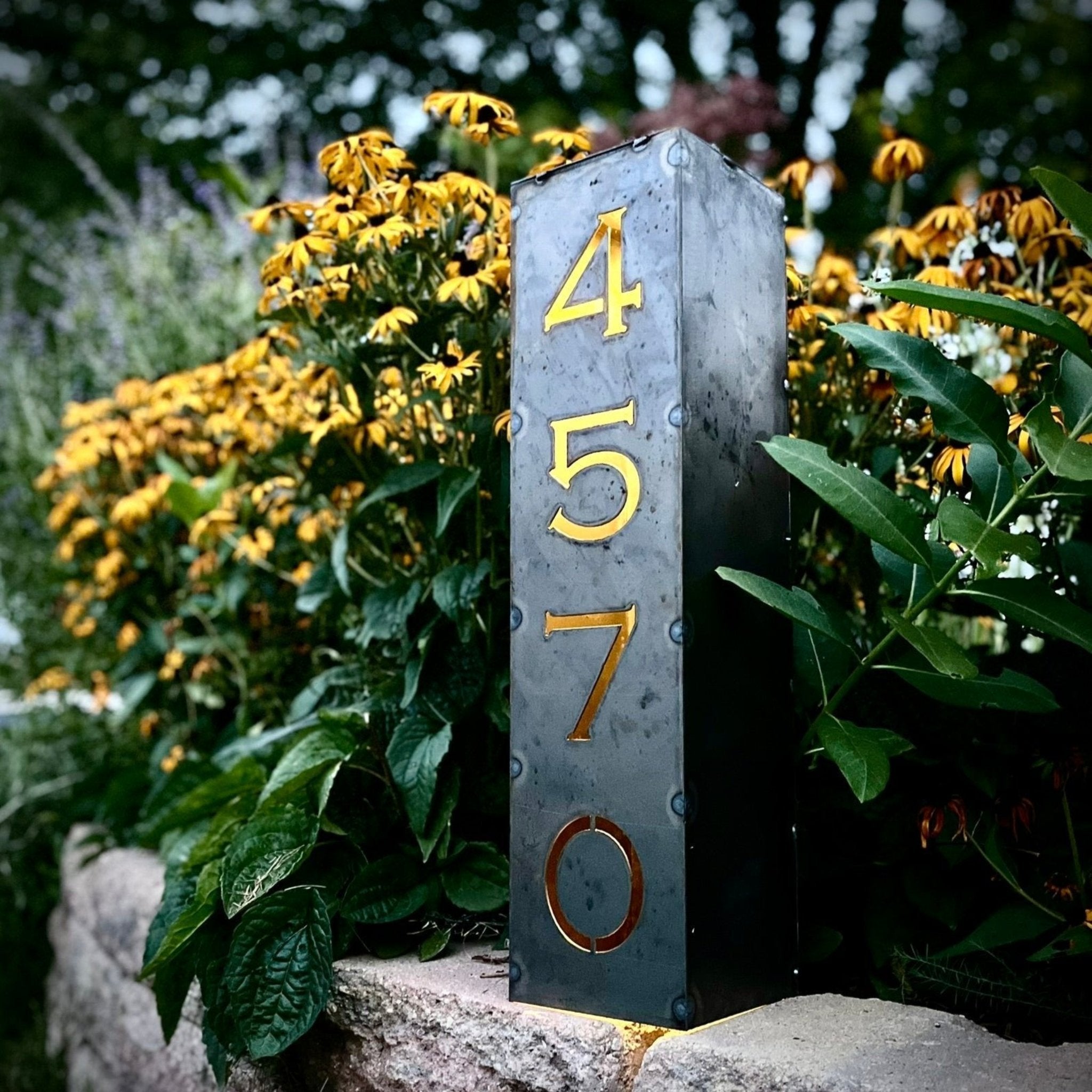 Home Address Solar Pillar Light - Steel