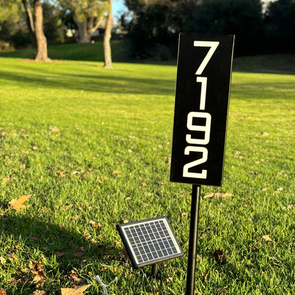 Solar Powered Staked House Number Sign – Illuminated Outdoor Address Sign