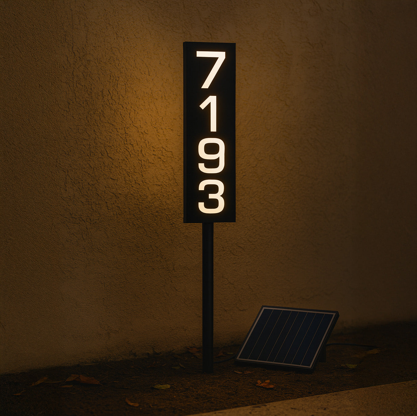 Solar Powered Staked House Number Sign – Illuminated Outdoor Address Sign