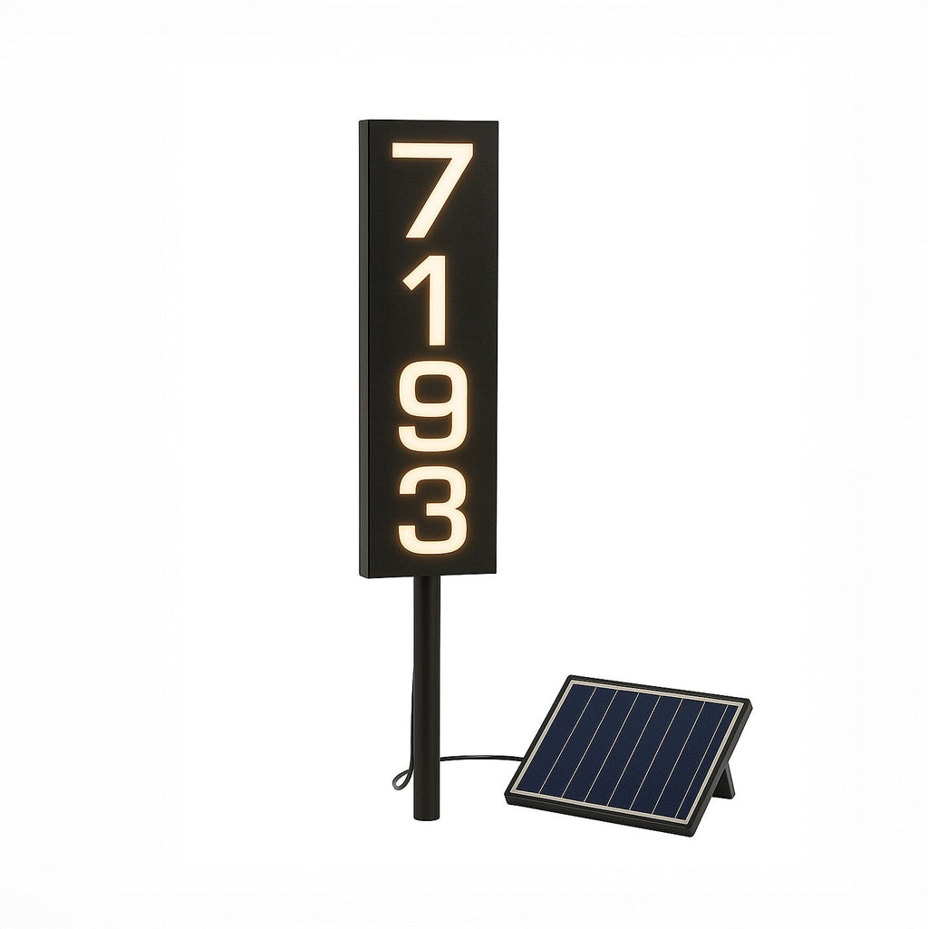 Solar Powered Staked House Number Sign – Illuminated Outdoor Address Sign
