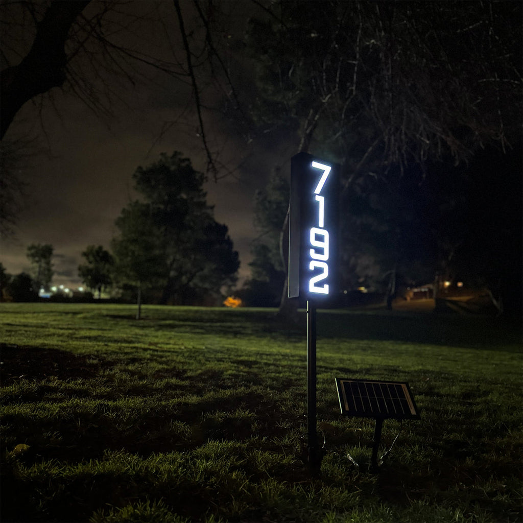 Solar Powered Staked House Number Sign – Illuminated Outdoor Address Sign