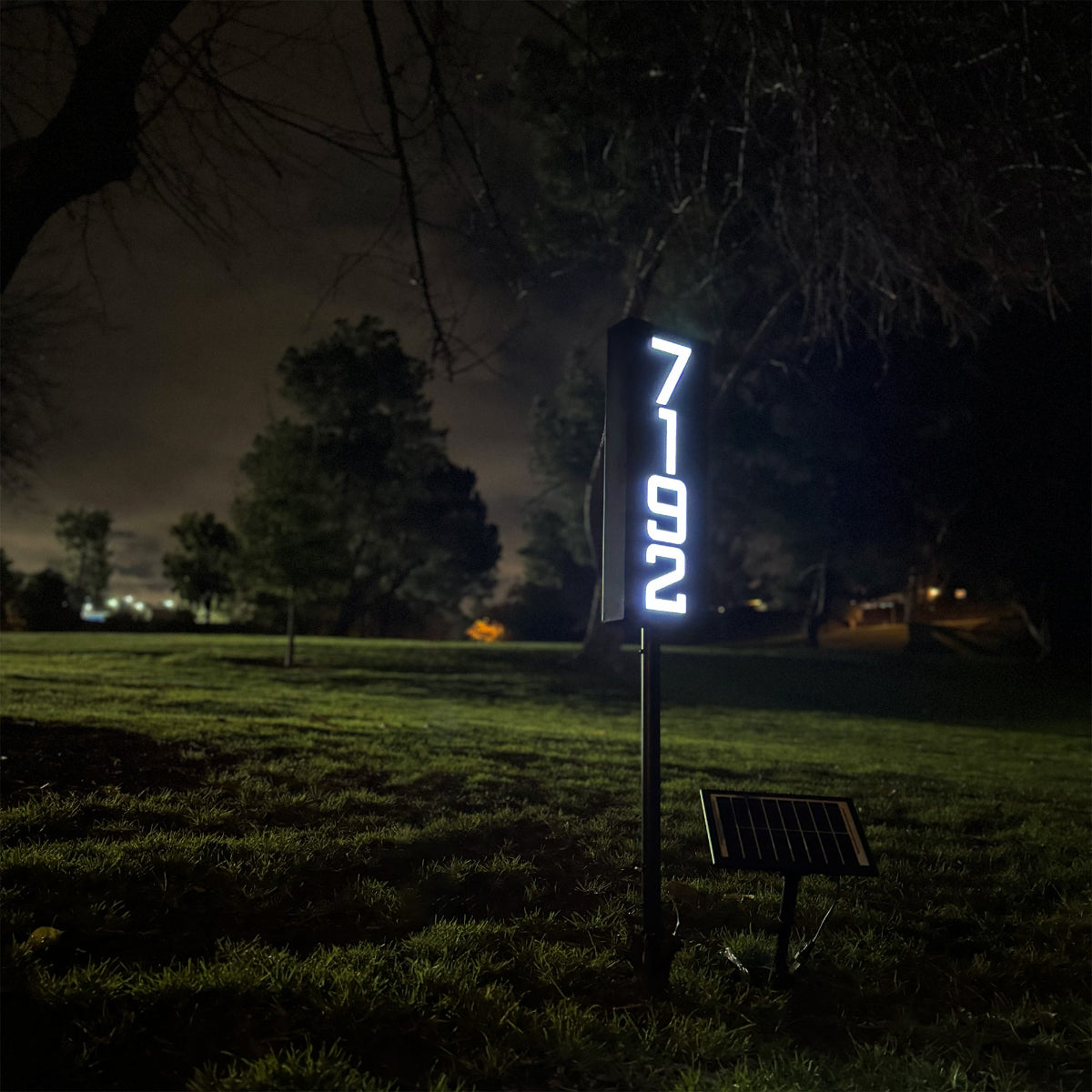 Solar Powered Staked House Number Sign – Illuminated Outdoor Address Sign