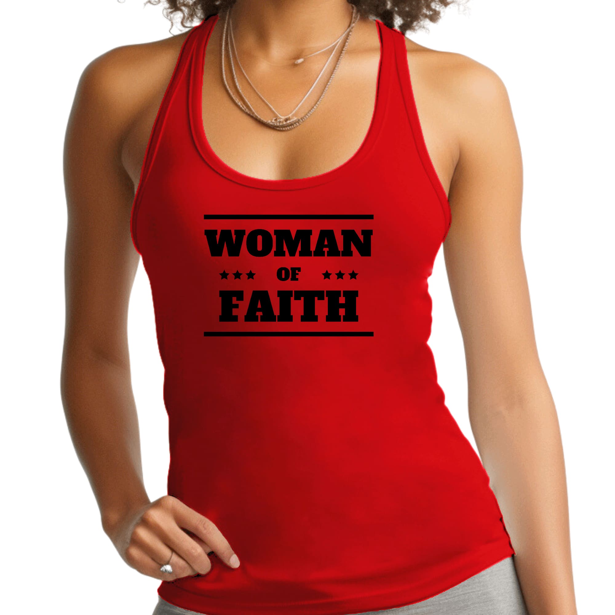 Womens Fitness Tank Top Graphic T-shirt - Woman of Faith Black