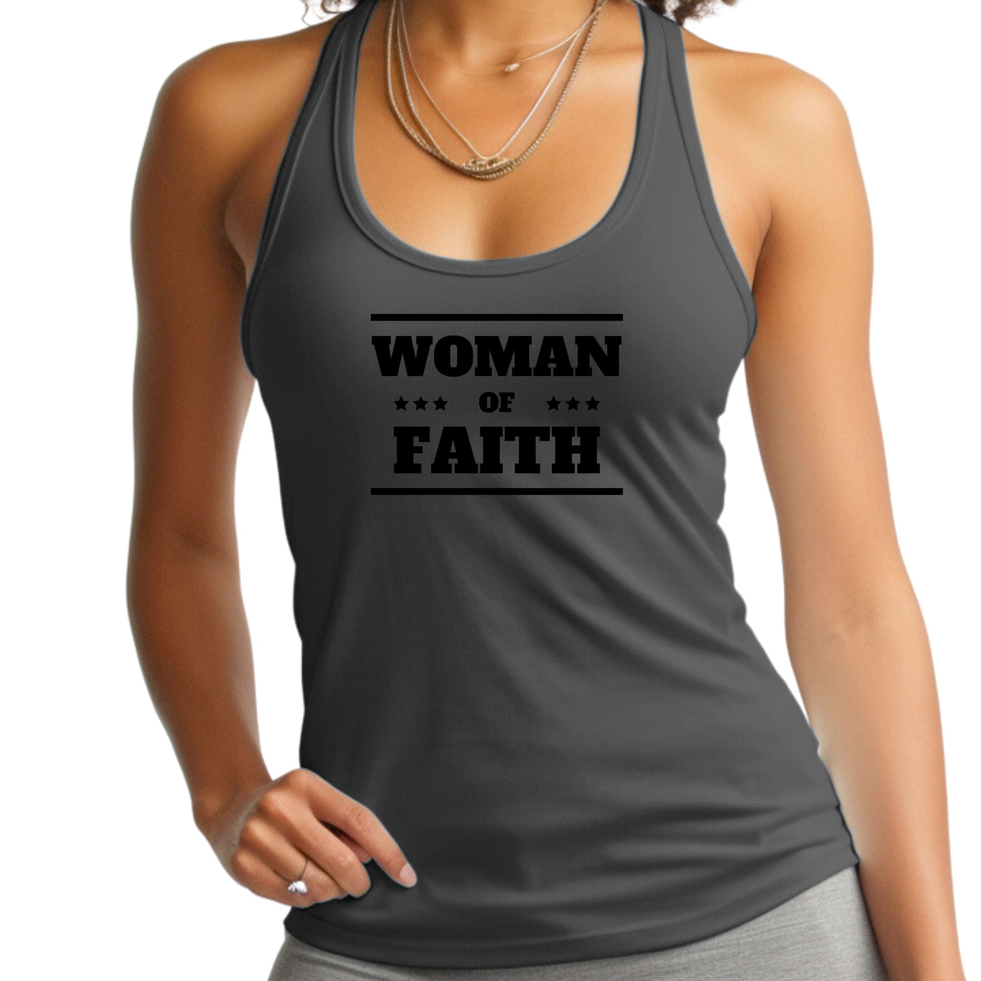 Womens Fitness Tank Top Graphic T-shirt - Woman of Faith Black